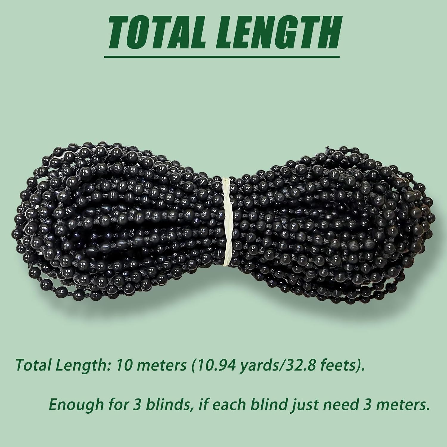 Plastic 10 Meters Blinds Beaded Chain Cord - Vertical Roman Roller Shade Blind Ball Chain Repair with 10 pcs Connector Clips Thickened Version (Black)
