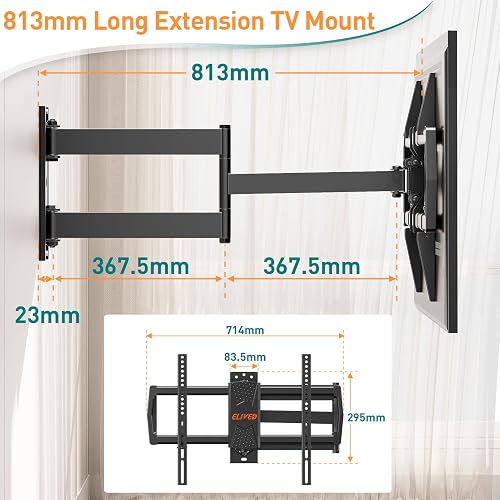 ELIVED 813mm Long Arm TV Wall Bracket for Most 37-75 Inch TVs, Universal Long Extension Arm Corner TV Wall Mount, With Tilt, Swivel, Up to 45 kg, Max VESA 600x400mm, EV1036 - 7
