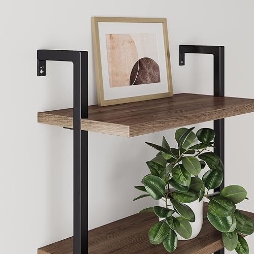 Vista 51 de Nathan James Theo 4-Shelf Bookcase, Floating Wall Mount Shelves with Natural Wood and Industrial Pipe Metal Frame, Nutmeg/Black