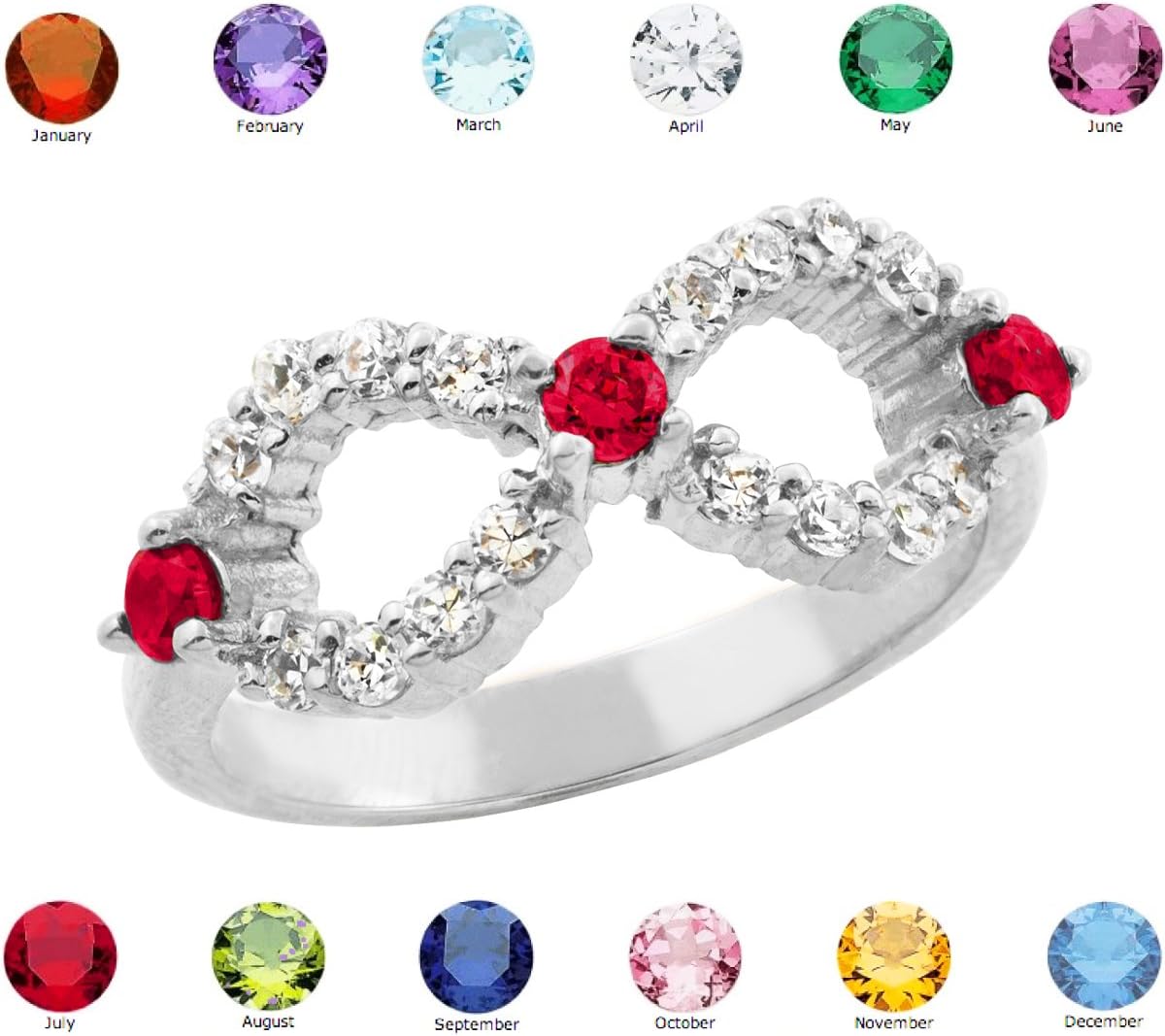 Dainty 925 Sterling Silver Mix-and-Match Birthstone CZ Mother's Infinity Ring (Size 8)