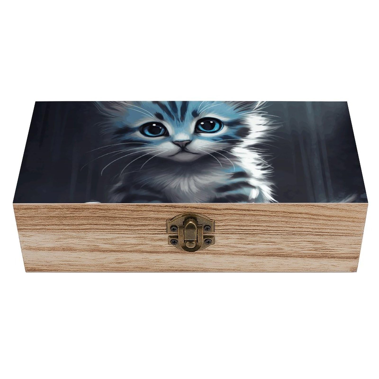 Boîte de rangement en bois précieux avec couvercle gravé motif chat