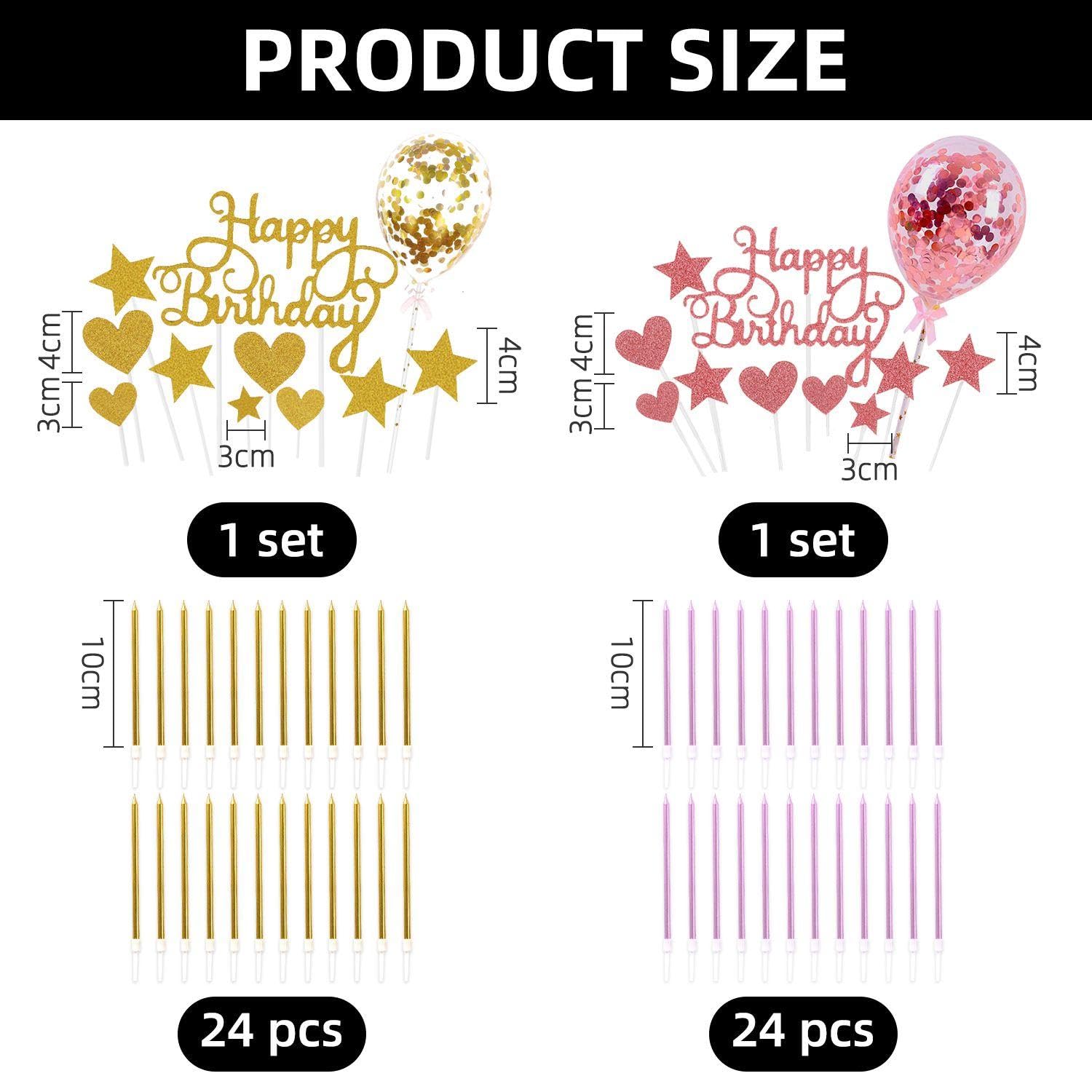 22 Inserti Glitterati E 48 Candeline Oro/Rosa Per Torta Di Compleanno - Kit Decorazione Feste