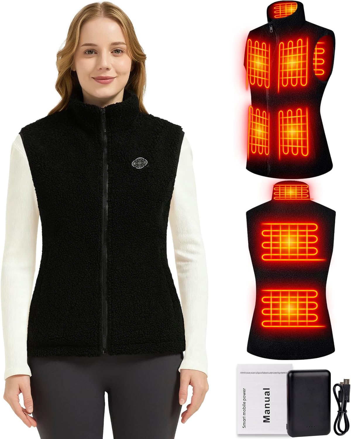 Heated Vest for Women - Lightweight Fleece Heating Vest & 10000mAh Battery Pack, Rechargeable Heated Vests Jacket for Hiking