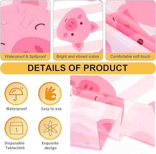 Miniatura 3 de PHOGARY Manteles de fiesta de cerdo, 3 manteles de plástico rosa de animales de granja, cubierta de mesa de cerdo de dibujos animados, suministros
