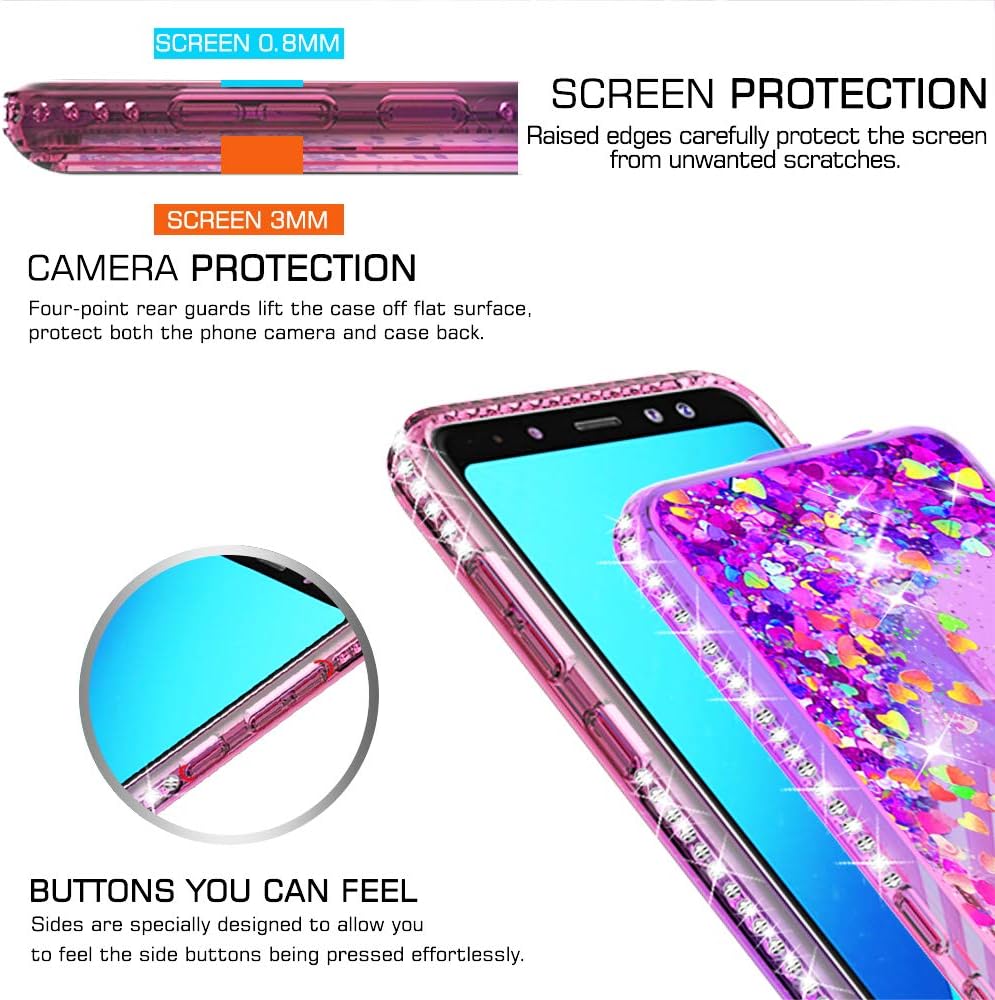 LeYi Compatible with Samsung Galaxy A6 case with 2PCS Tempered Glass Protector for Girls Women, LeYi Glitter Clear Phone Case for Samsung A6 2018 (5.6") Pink/Purple