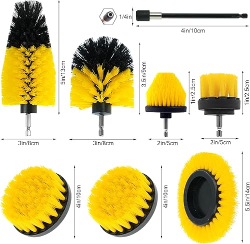 Miniatura 2 de 8 Pcs Drill Brush Attachment Set, Power Cleaning Scrub Brush Kit with Extend Long Attachment, All Purpose Drill Scrub Brushes for Car, Grout, Floor,