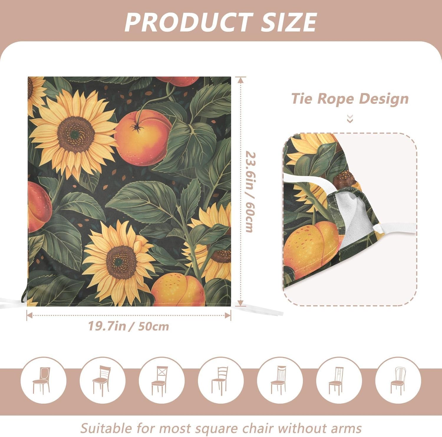ALAZA Peaches Sunflowers Chair Back Cover Set of 6, Washable Reusable Removable Chair Slipcovers Decorative Chair Cover for Home Kitchen Wedding Party