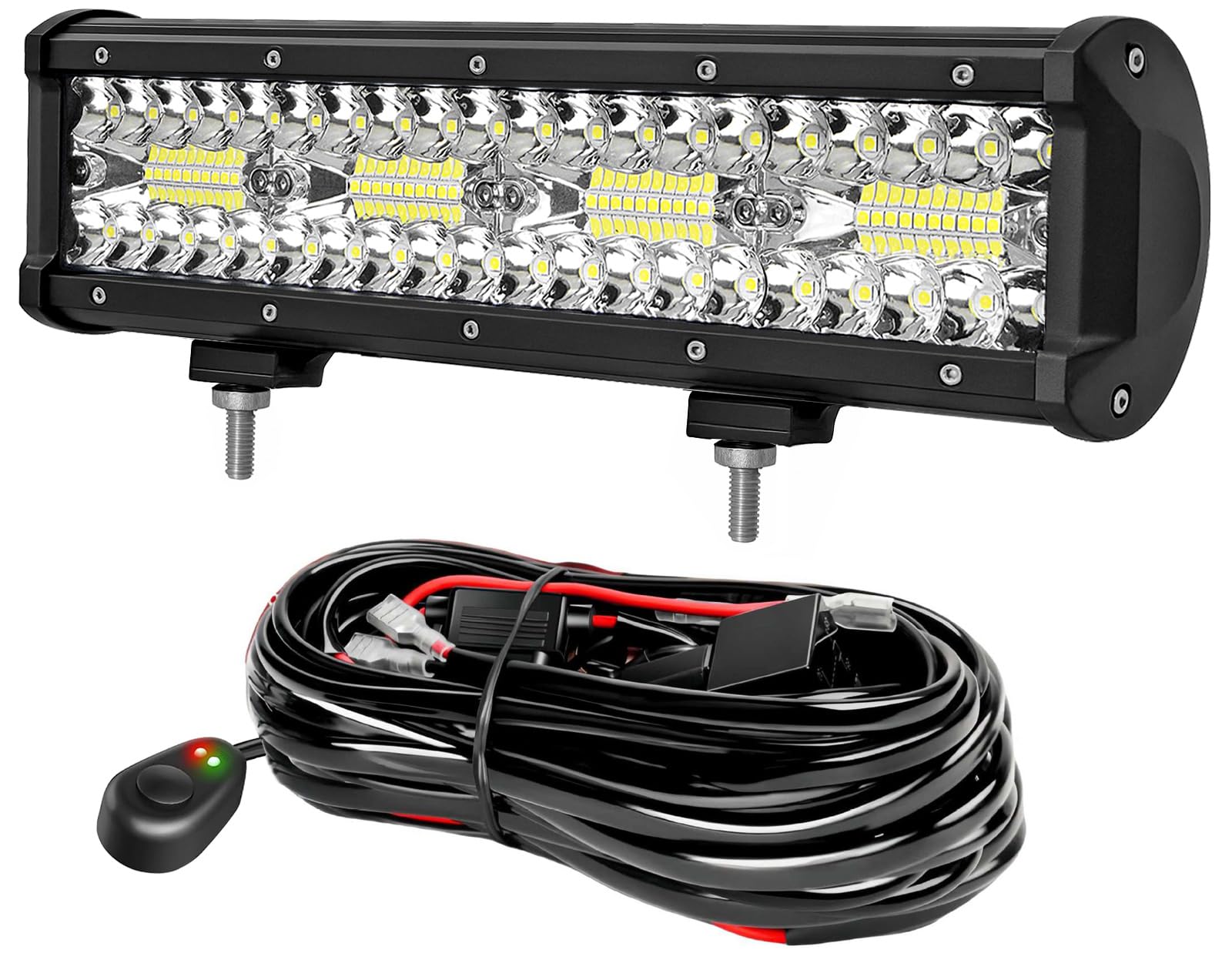 Willpower 12 Inch 240W LED Light Bar with Wiring Harness, Three Rows Flood Spot Combo Driving Off Road Fog Lights for Pickup Trucks 4x4 SUV UTV ATV