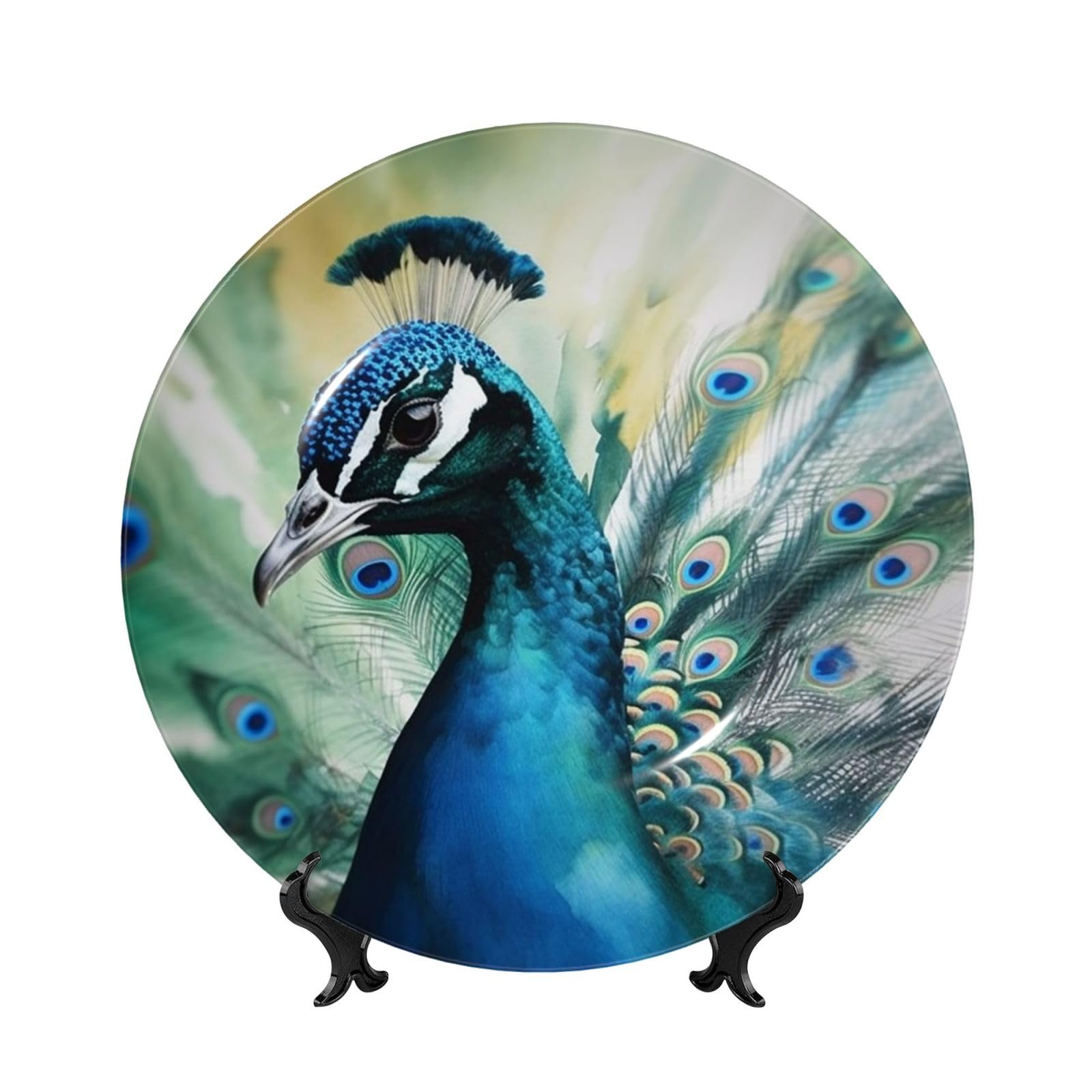 Assiette en porcelaine anglaise de paon pour habiller un mur vide