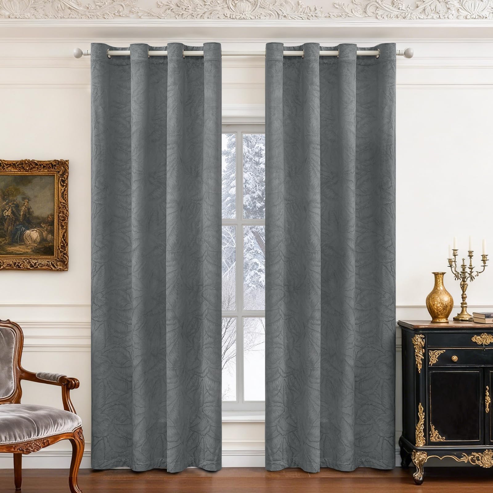 Ystyle Tende Oscuranti per Interni 2 Pezzi, 140x245 CM, Grigio | Tende con Anelli Velluto Moderne, Tenda Termica Isolante Freddo e Caldo, Curtains Ideali per Camera da Letto e Soggiorno
