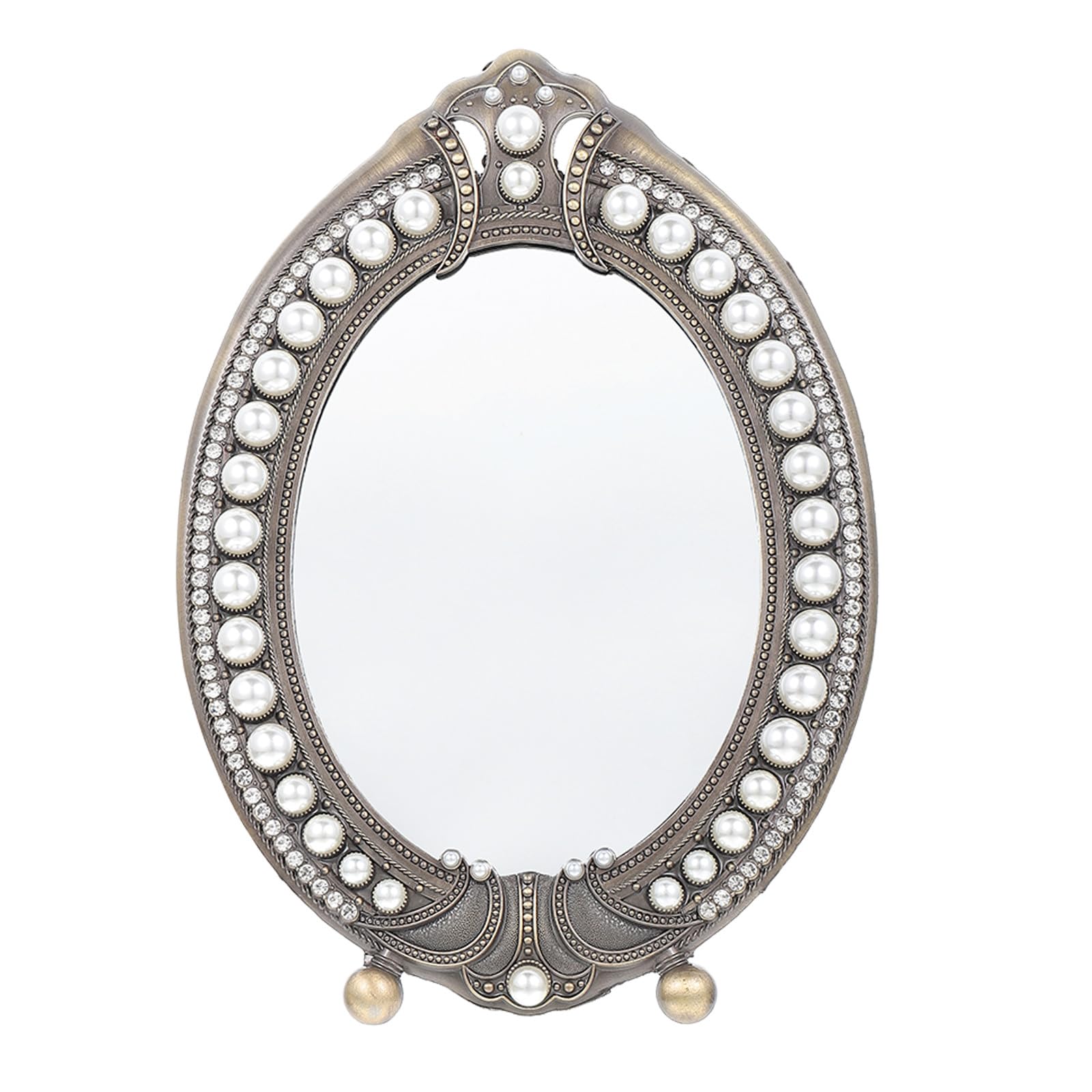 Miroir de maquillage vintage au cadre perlé élégant pour coiffeuse