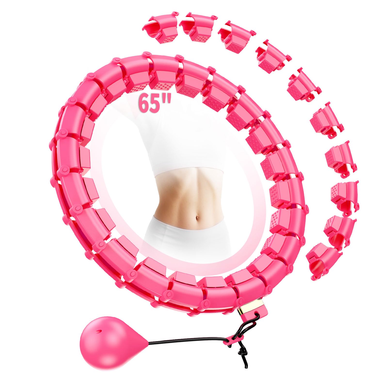 HOELLL 65 Inch Adjustable Fitness Waist Hoop – 32 Detachable Links, Quiet Non-Drop Fitness Tool for Adults Weight Loss, Plus Size Exercise Hoop for Women & Beginners (Rosy)-image-19