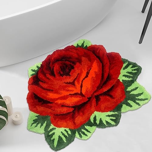 Miniatura 6 de Alfombras de baño rojas, gruesas y lavables, alfombra de baño con forma de rosa, alfombra de decoración de dormitorio para niñas, alfombra para