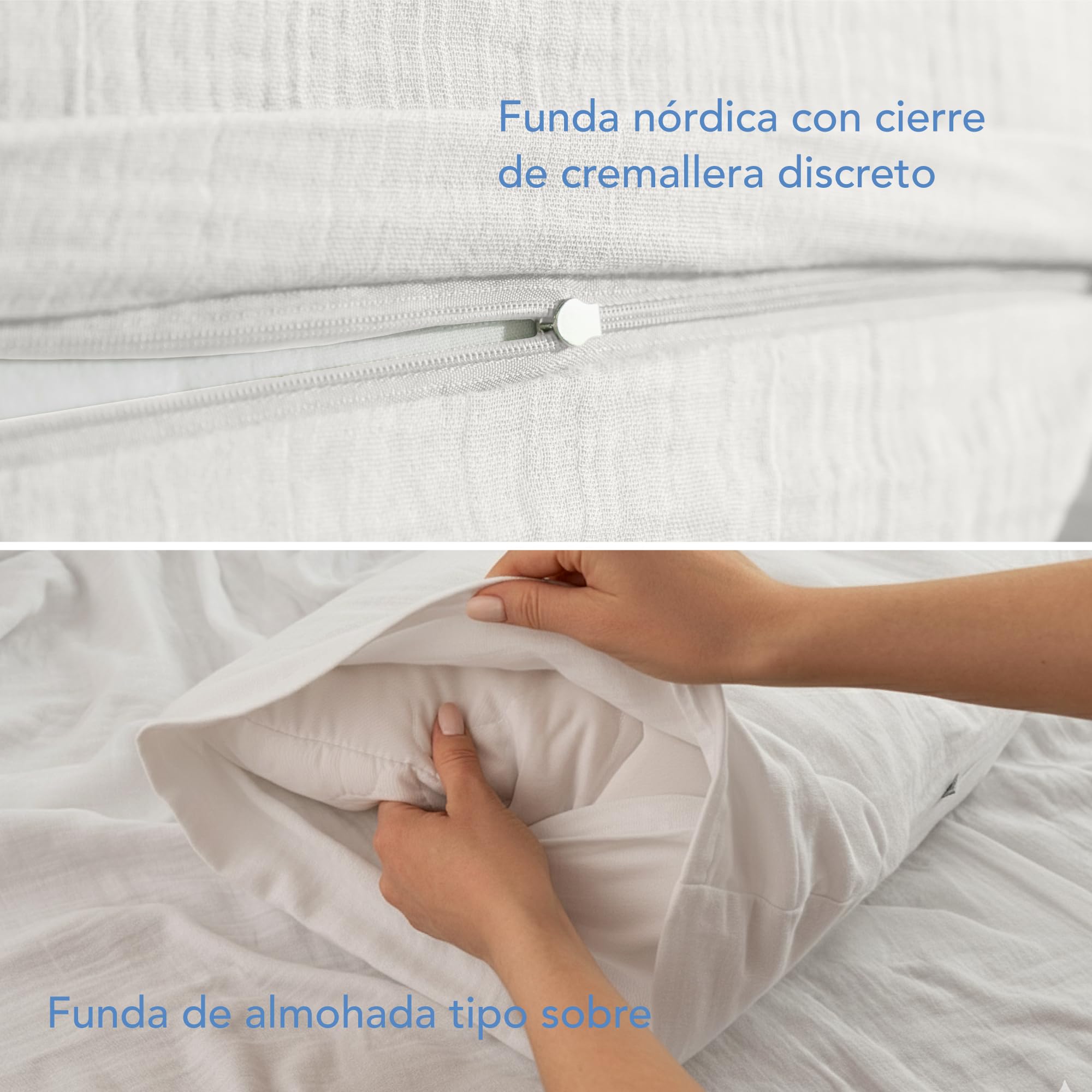 Dreamzie Funda nordica 135x200 cm con Funda de Almohada 80x80 cm – Ropa de Cuna en Muselina de algodón certificada Oeko-Tex – Color Blanco