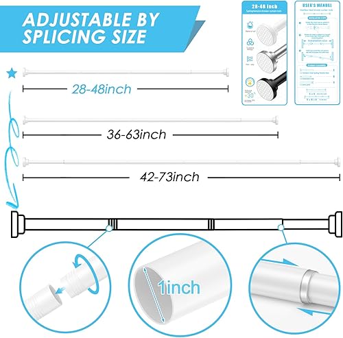 Miniatura 3 de SISELBA Barra de cortina de tensión, de 28 a 48 pulgadas, sin taladro, barra de tensión de resorte ajustable para ventanas o ducha