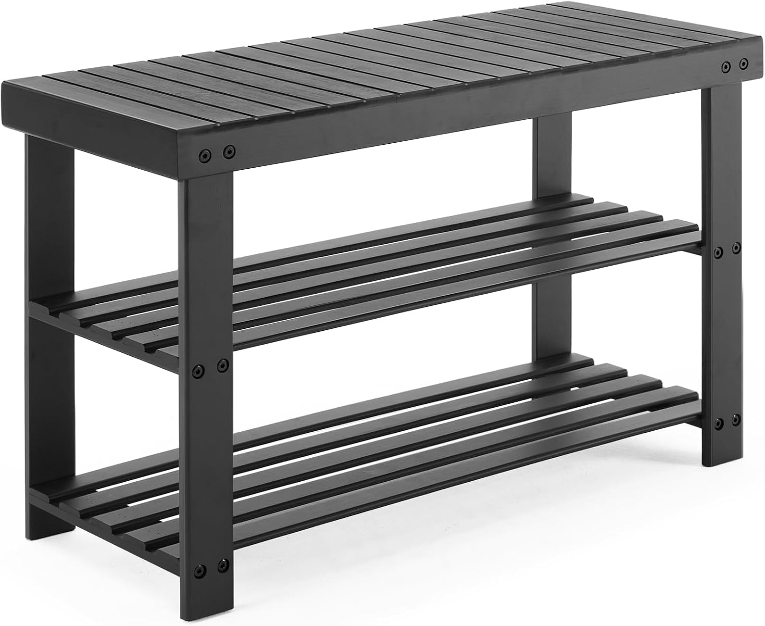 Sweetcrispy Shoe Rack Bench, 3-Tier Bamboo Entryway Storage Organizer, 286lb Capacity, Shoes Stand for FrontDoor Entrance, Bedroom, Living Room, Bathroom, Balcony, 11.3 x 27.6 x 17.8 Inches, Black