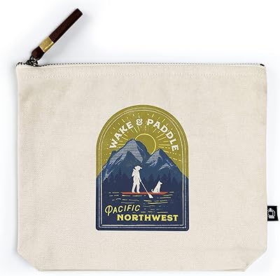 Pacific Northwest, Lake Life Series, Wake and Paddle, Landscape with Mountain, Contour (100% Cotton Canvas Travel Accessory Go Bag)