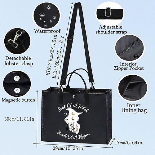 Miniatura 9 de LEVLO Bolsa de lona de bruja Regalo de bruja Alma de una bruja Corazón de una bruja Bolsa de hombro Hippie Mercancía mágica de bruja