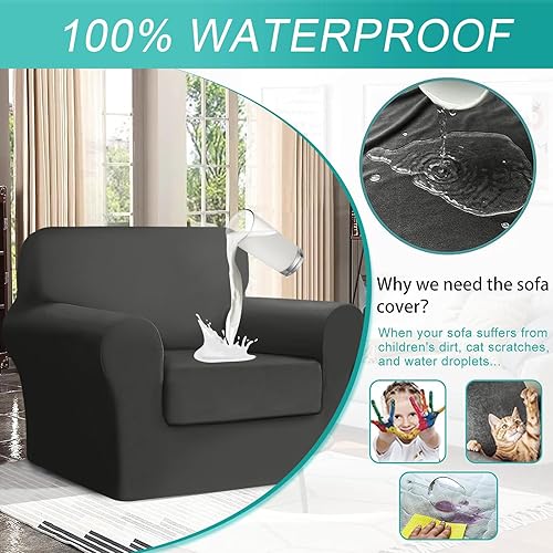 Miniatura 3 de HDCAXKJ Juego de 2 fundas para sillones 100 % impermeables para sala de estar, fundas elásticas para sofá con brazos, fundas protectoras lavables