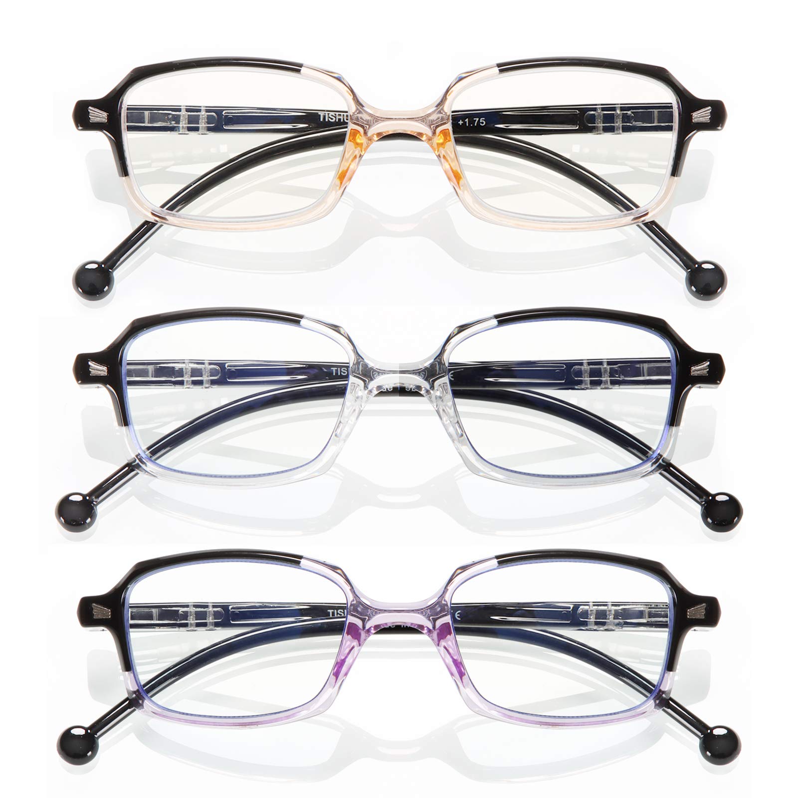3 Paires Lunettes Lecture Anti-Lumière Bleue - Monture Large Rectangulaire +2.0 Ou +2.5