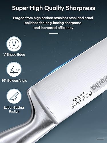 Miniatura 5 de D.Perlla Juego de cuchillos de cocina de 14 piezas con soporte para cuchillos de acrílico transparente, cuchillo de chef súper afilado de acero