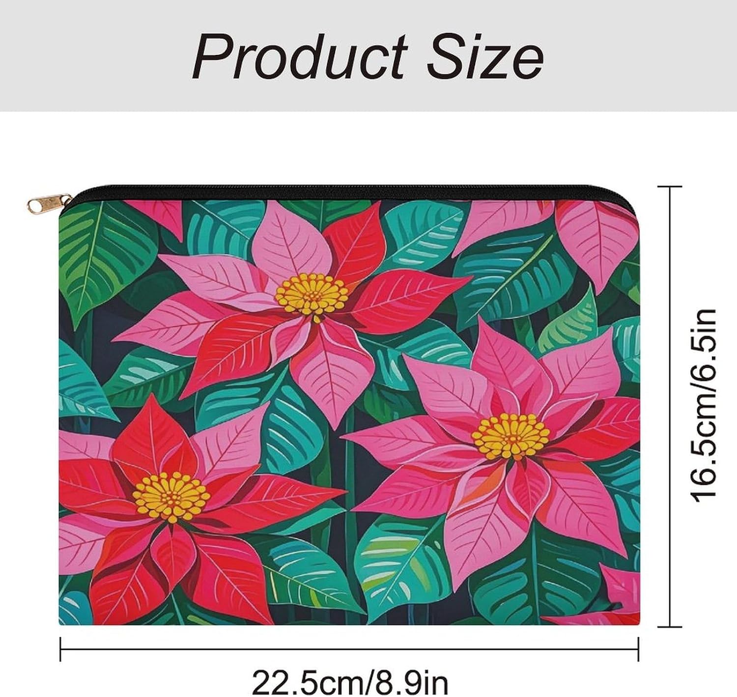 Hand Drawn Poinsettia Flowers Aesthetic Makeup Bag Cosmetic Bag with Zipper image 2