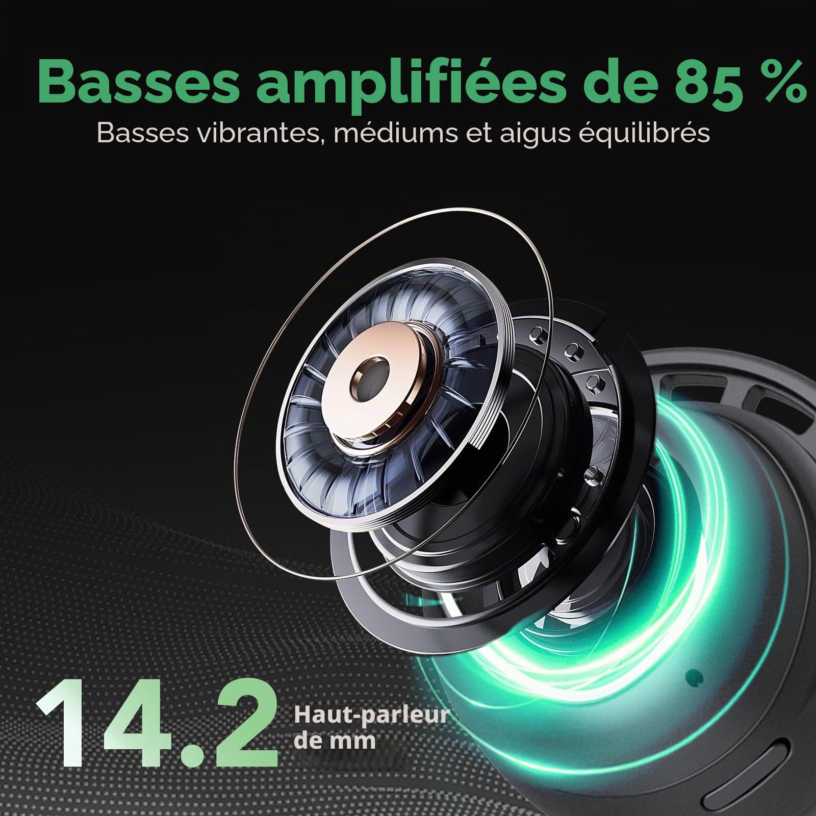 Ecouteurs Bluetooth sans Fil, Écouteurs Bluetooth 5.3, 60 Heures Contrôle Tactile, Basses Profondes, Ajustement Confortable, IPX8 Étanche Casque, USB-C