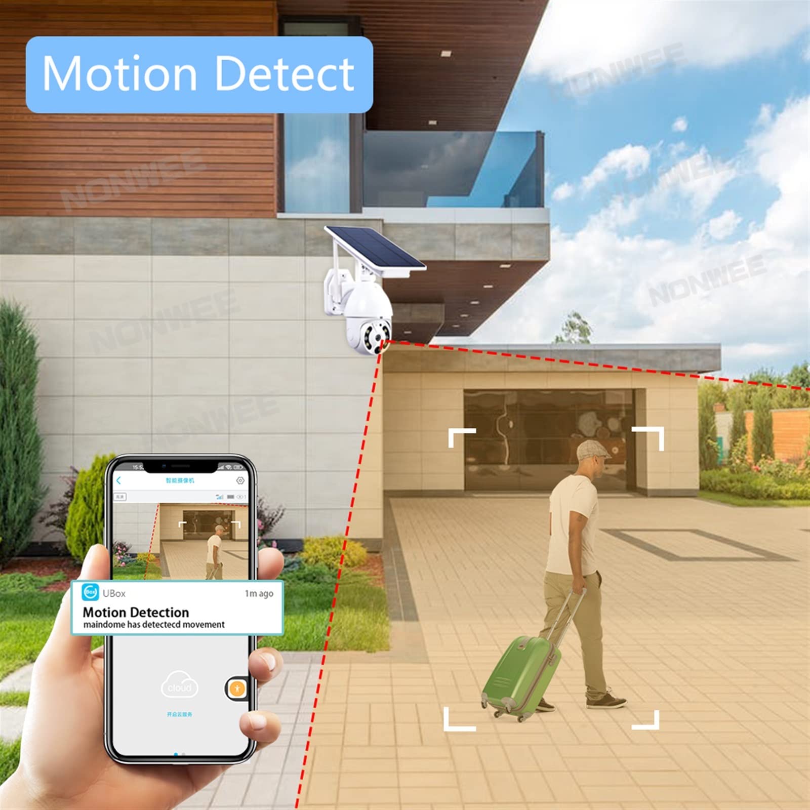 Camera Surveillance, Caméra de sécurité solaire extérieure 3G 4G carte SIM Surveillance vidéo alimentée par batterie Rechargeable 4MP PTZ CCTV PIR mouvement ,Sécurité, Antivol(2MP WIFI Solar Cam)