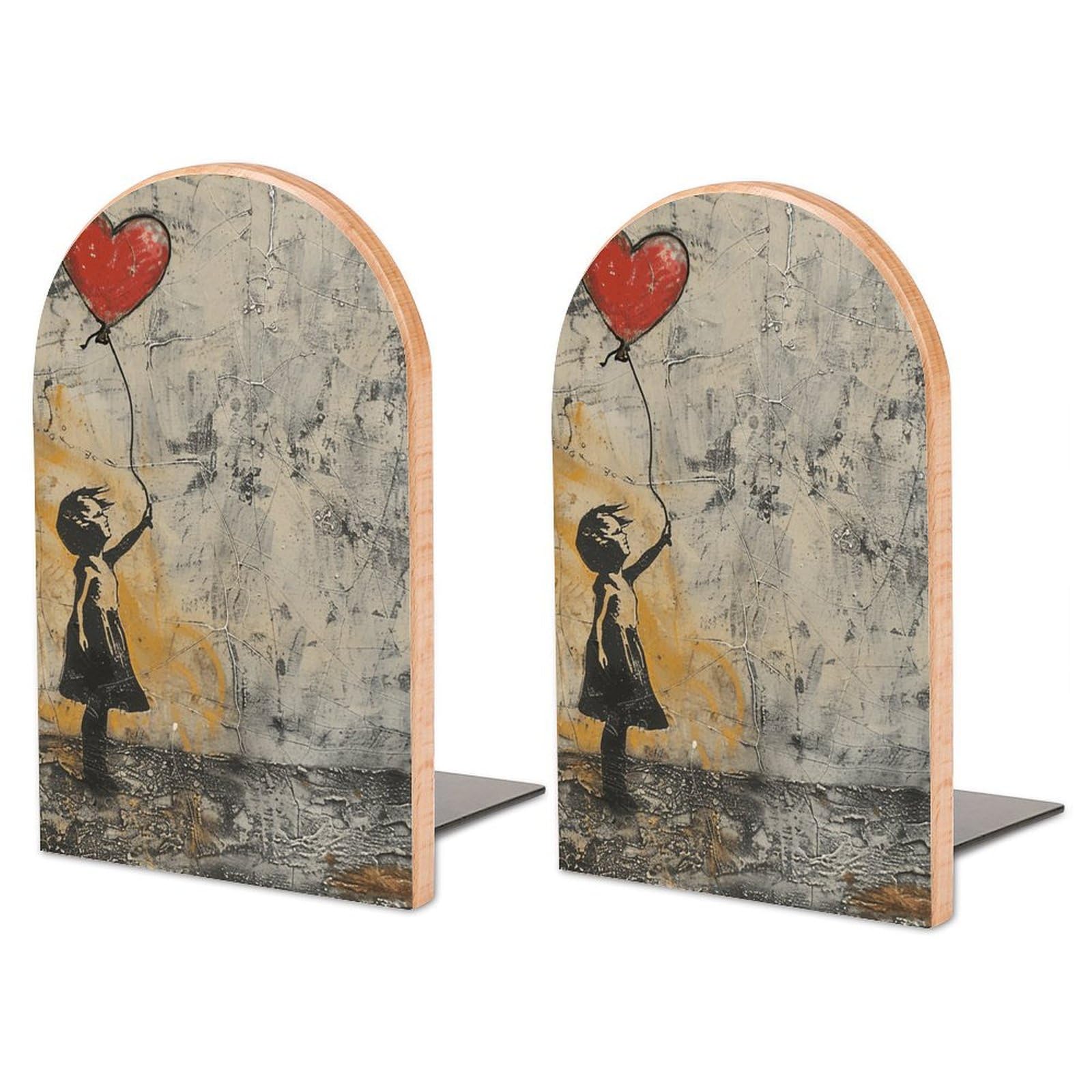 Serre-Livres en Bois Cadeau Original | Butoirs de Livres Décoratifs Ballon Cœur