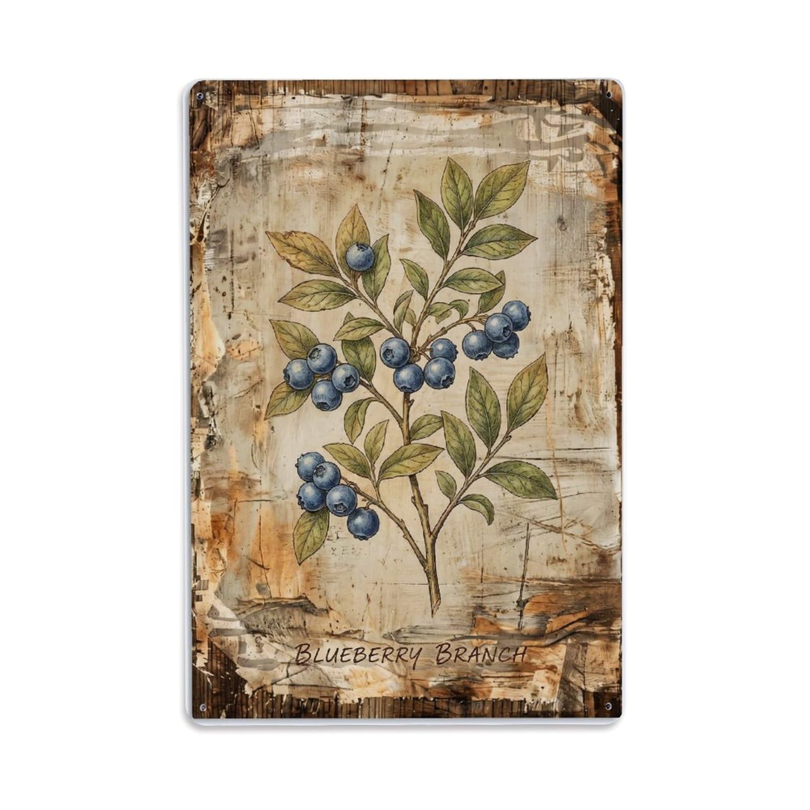 Fqnyr Style Blueberry Branch Botanical 1 Metal Tin Sign Plaque Wall Decor For Cafe, Club Bar, Office, Home Garden Metal Poster 8X12inch
