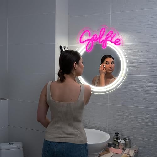 Miniatura 6 de Letrero de luz LED de neón para selfie, espejo acrílico regulable para decoración de pared, montaje en pared USB para tocador, pasillo, sala de