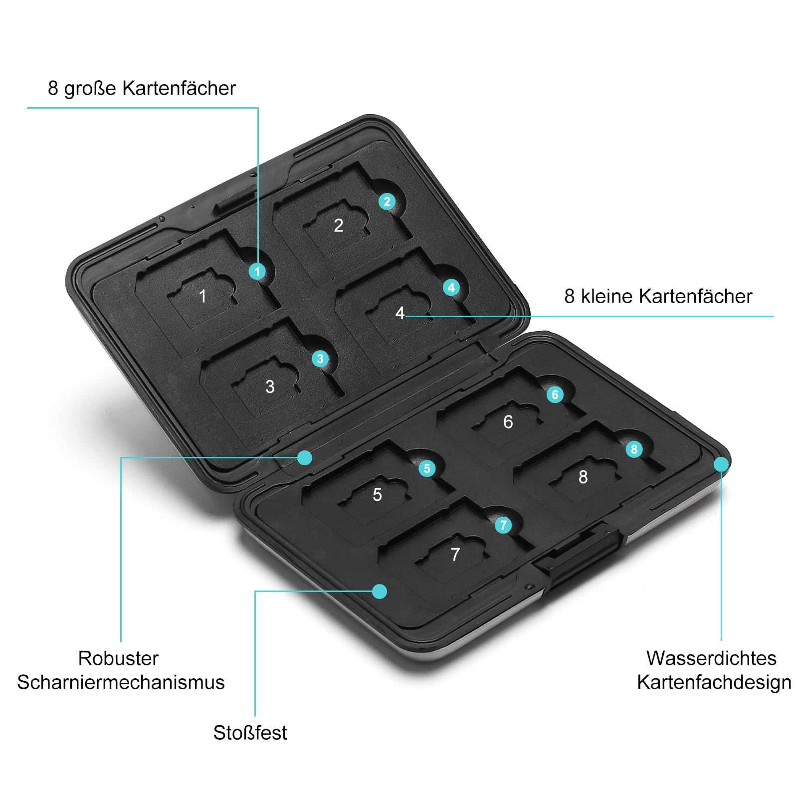 VOSSOT 8 Slot per Schede di Memoria Porta SD Card Custodia per Schede Sd/TF Portatile per Schede SD Custodia Protettiva In Alluminio Impermeabile E Resistente per 8 SD E 8 Schedes TF