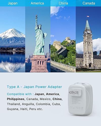 Miniatura 2 de Adaptador de 3 clavijas a 2 clavijas, adaptador de enchufe VINTAR US a Japón con 2 tomacorrientes, 3 puertos USB y 1USB-C, divisor extensor de