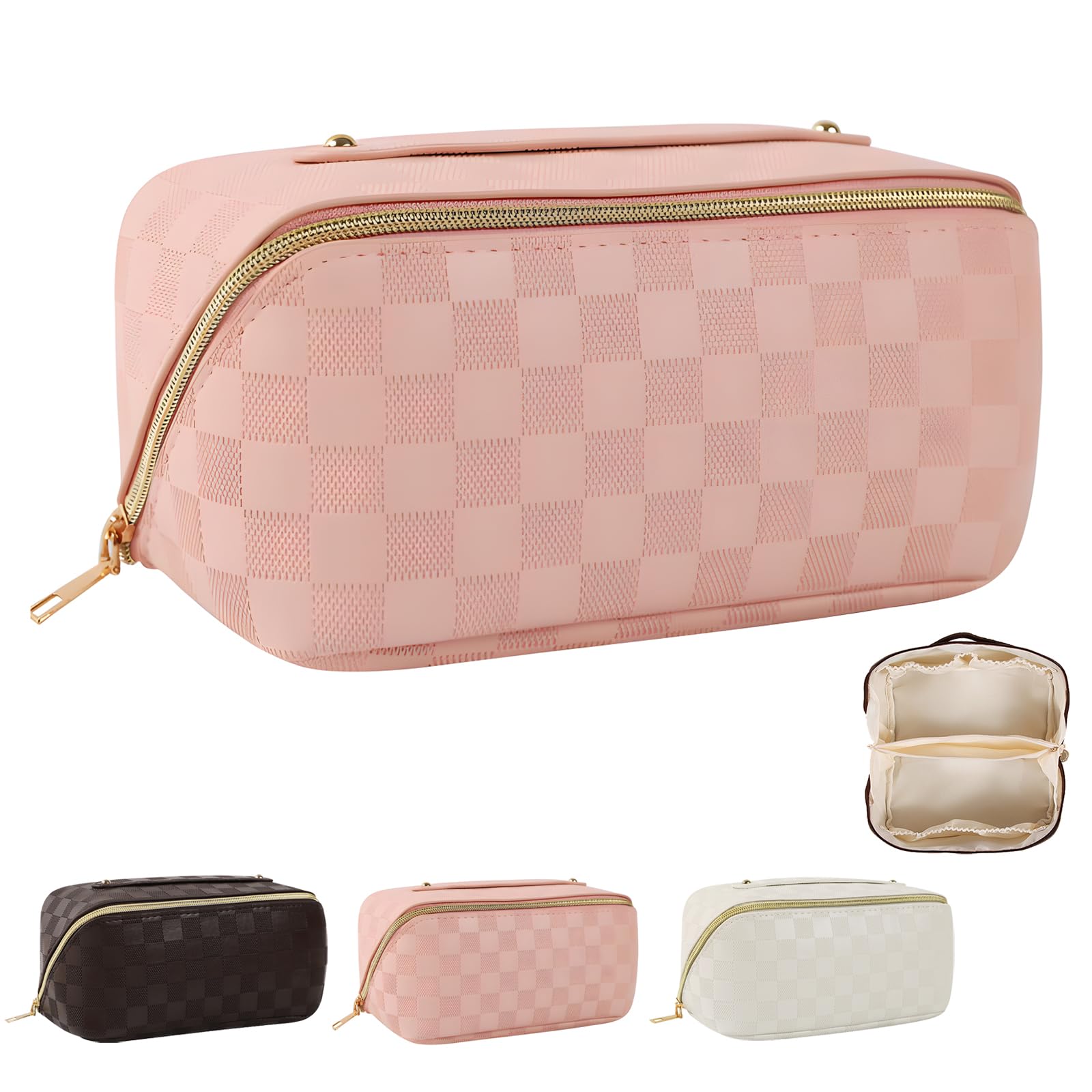 LHLZNB Ultimate Flat Lay Makeup Bag - Stylish Wash Bag & Toiletry Bag for Women, Pink