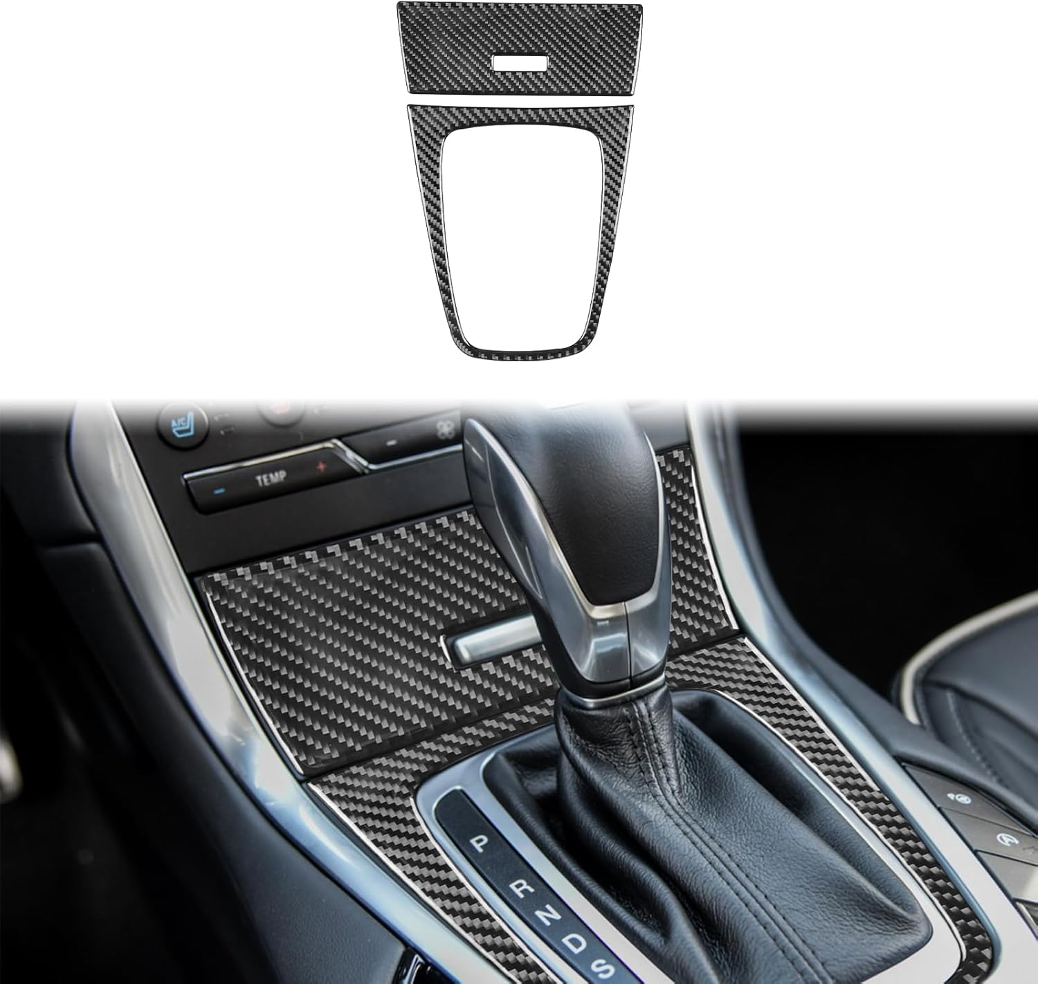 Real Quality Soft Carbon Fiber Car Center Console Gear Shift Panel Set 2pcs Set Premium Sticker Cover Compatible with Ford Edge 2015 2016 2017 2018 2019 Accessories Black