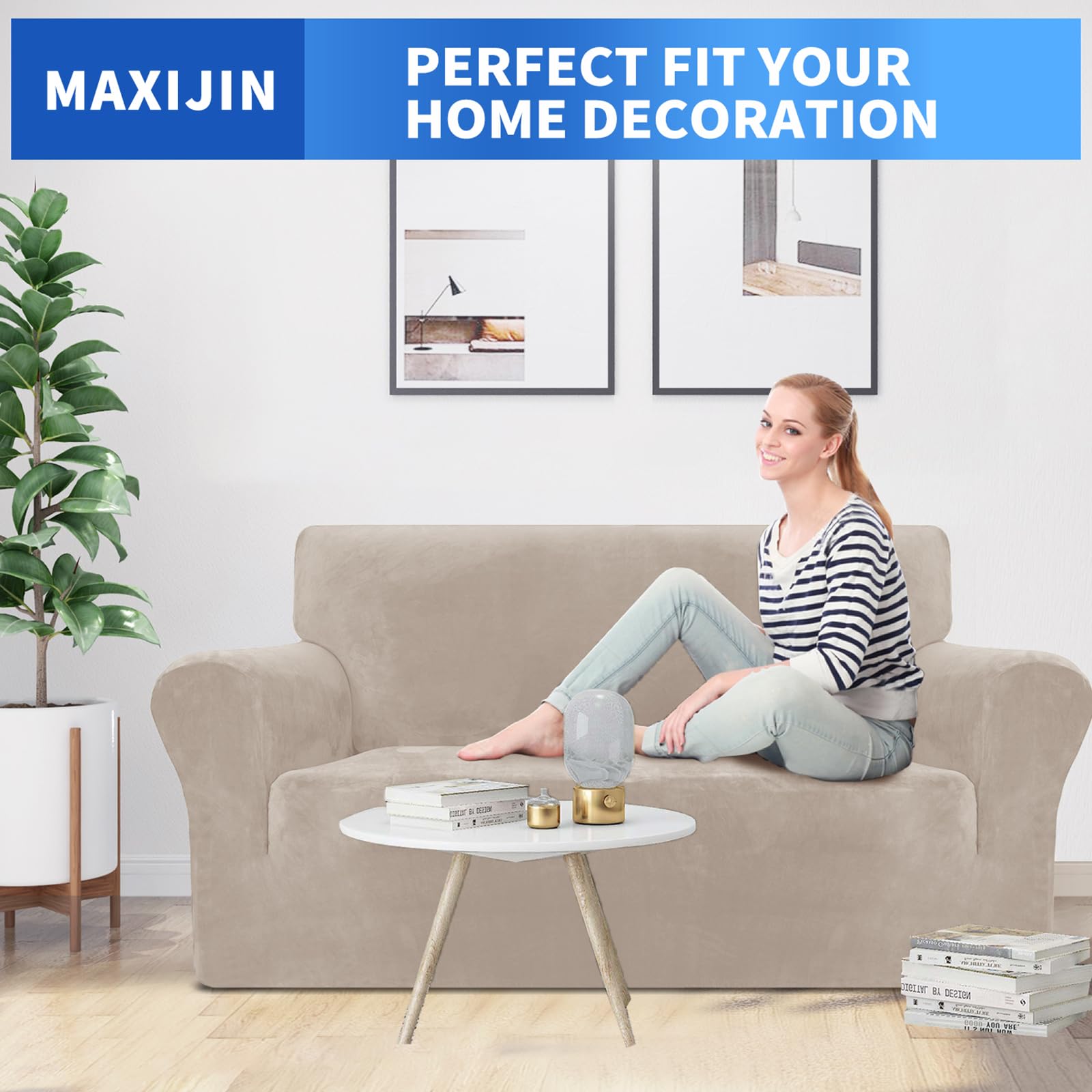 MAXIJIN Copridivano in velluto spesso Copridivano per divano a 2 posti Super elasticizzato per soggiorno Cani Gatto Pet Peluche Coprisedile Divano Coprivaso (2 posto, Velluto Cachi)