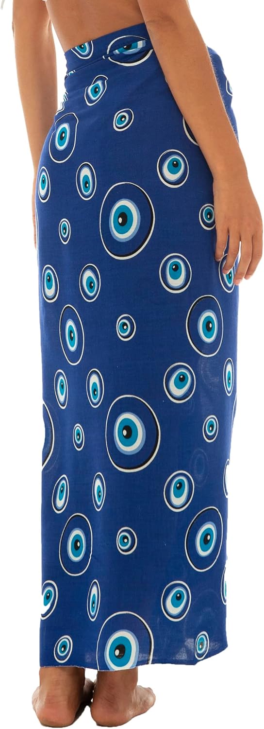 Back From Bali Womens Evil Eye Sarong Swimsuit Cover Up Greek Island Third Eye Pareo Wrap Skirt