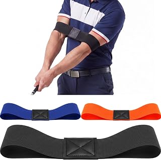Batiyeer 3 Pack Golf Training Aid, Swing Correcting Arm Band Position & Swing Consistency not Easily Sliding Down the Arms for Golf Beginners and Pros, Orange Black Blue