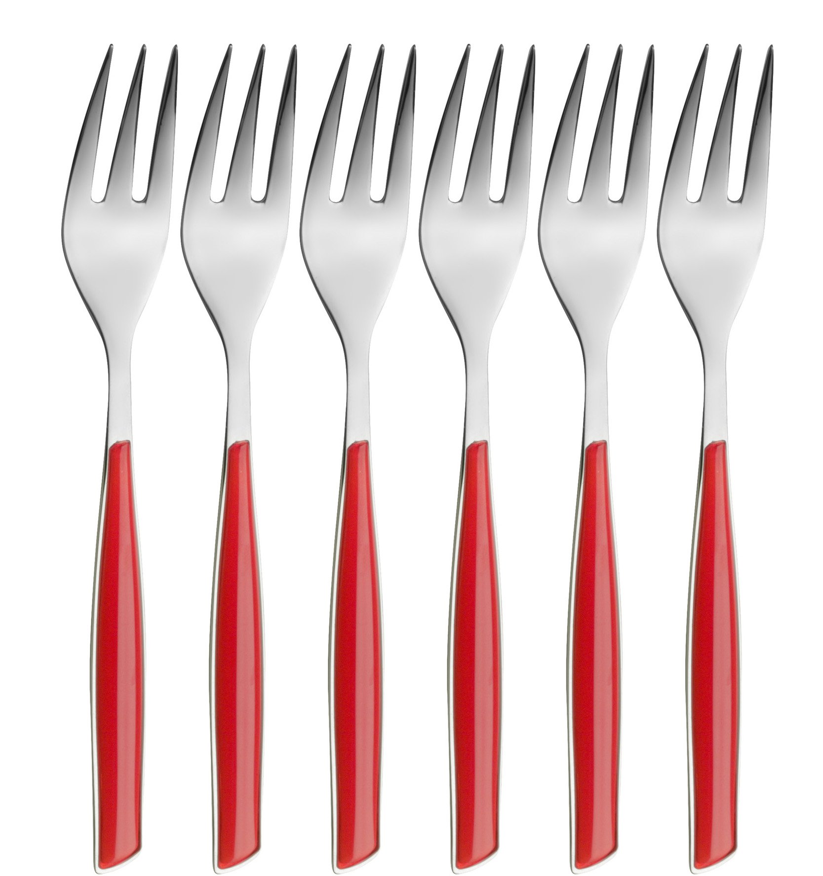 BUGATTI, Glamour, Set 6 Forchettine da Dolce in Acciaio Inox 18/10, Confezionato in Scatola Regalo (Rosso)