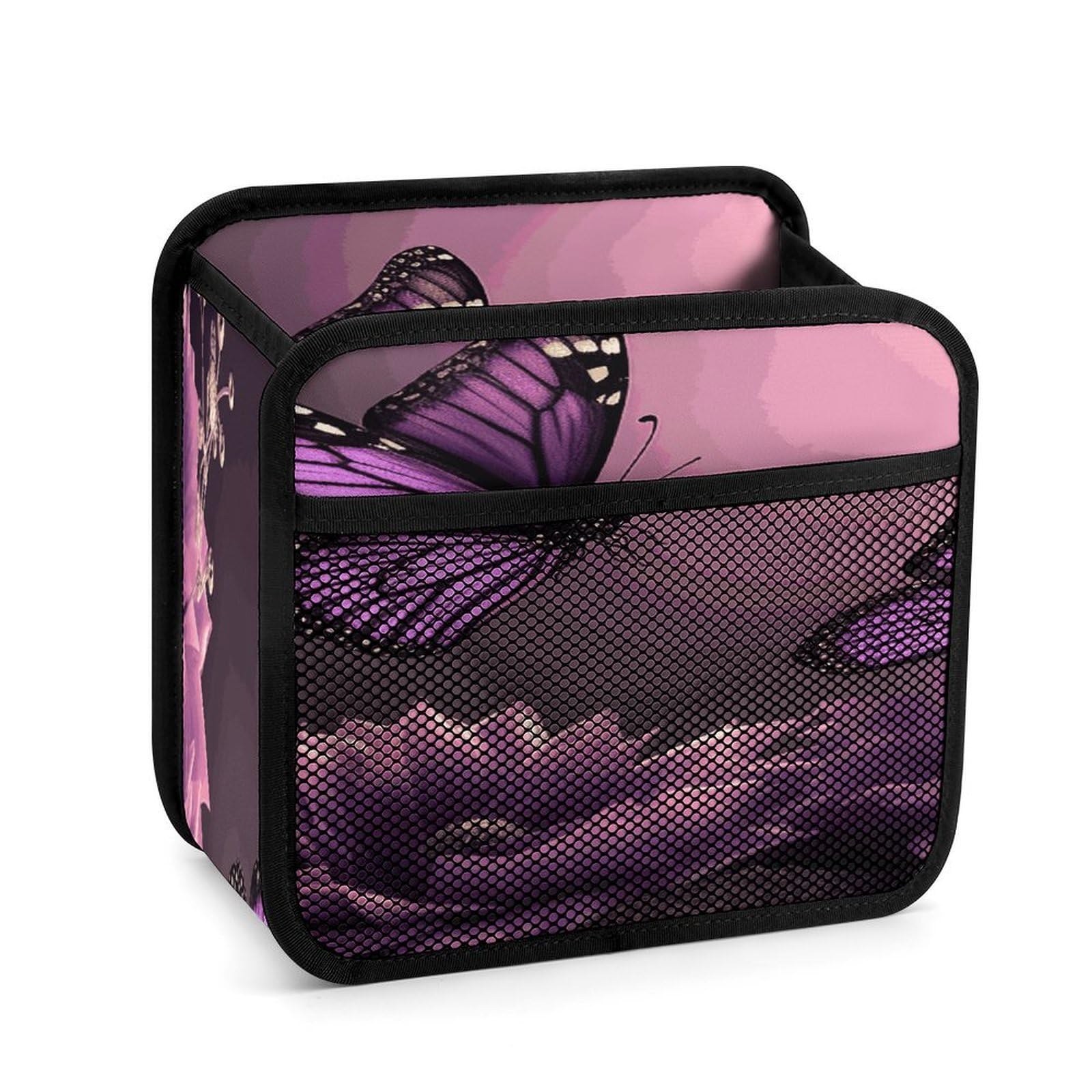 Btcowzrv Style 3D Flowers And Purple Butterfly Car Seat Back Organizer, Pu Leather Hanging Backseat Car Organizer With Elastic Mesh Pocket, Storage Bag For Most Vehicles