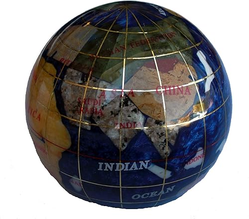 Unique Art Bahama Blue Pearl Swirl Ocean Gemstone World Globe - Peso de papel de 3 pulgadas
