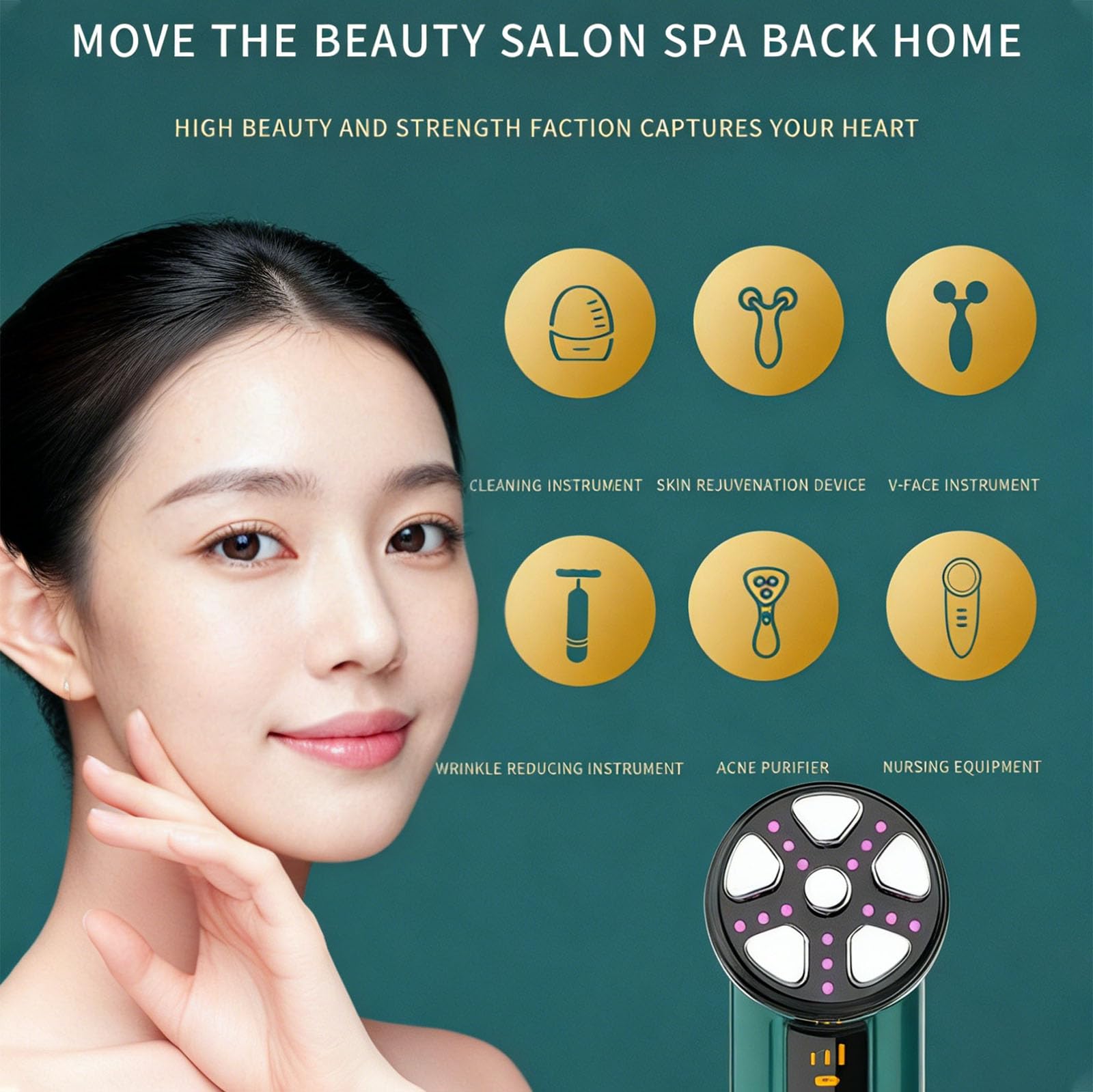 Masajeador Facial Eléctrico, Aparato de Radiofrecuencia, Tratamiento Facial Reafirmante y Antiedad Mujer, Efecto Lifting para Cara y Cuello