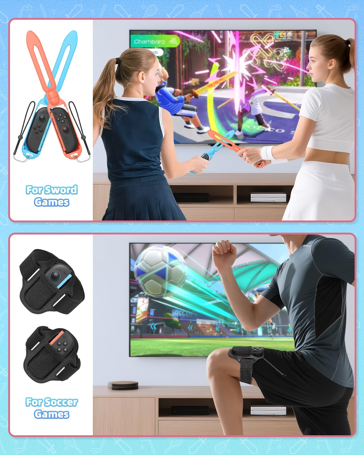 Paquete de accesorios deportivos con estación organizadora para Nintendo Switch 2 (2025)/Switch/OLED, kit deportivo universal para fiesta familiar, golf, tenis, baile, espada, equipo de fútbol para