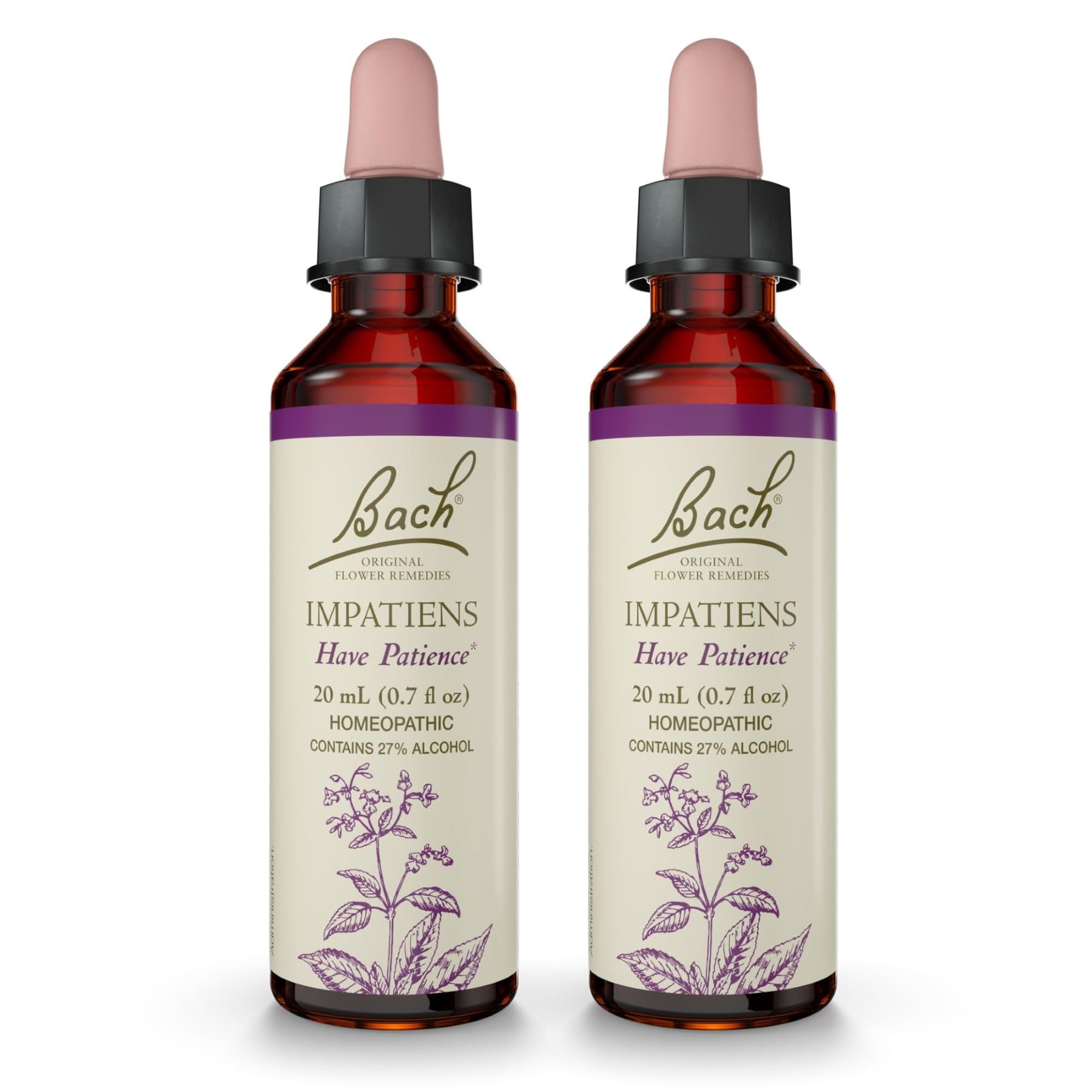 Bach Original Flower Remedies, Impatiens - 20mL Dropper, Pack of 2 - Have Patience - Natural Homeopathic Flower Essence for Emotional Balance - Vegan, Gluten Free, Sugar Free