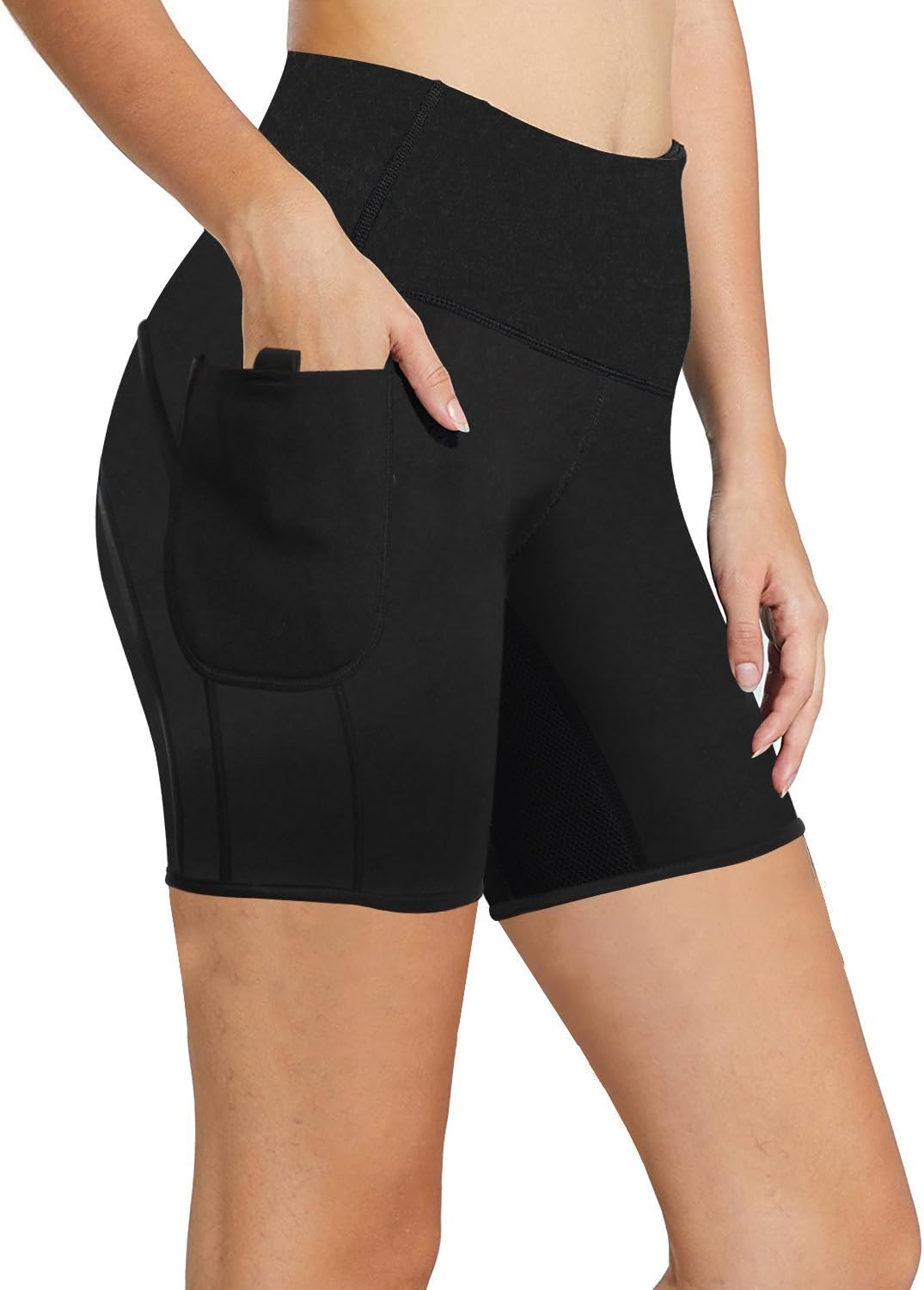 TrainingGirl Women Neoprene Sauna Leggings Sweat Shorts Weight Loss Workout Running Capris Slimming Compression Thermo Pants (Black Sweat Shorts, M)