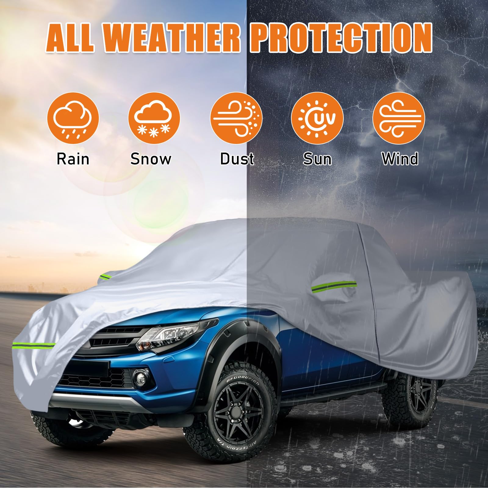 Funda de coche impermeable apta para Ford Ranger, Toyota Hilux, Nissan, Navara, VW Amarok, verano, lona completa, cubierta exterior para lluvia, sol, polvo, protección UV, color plateado