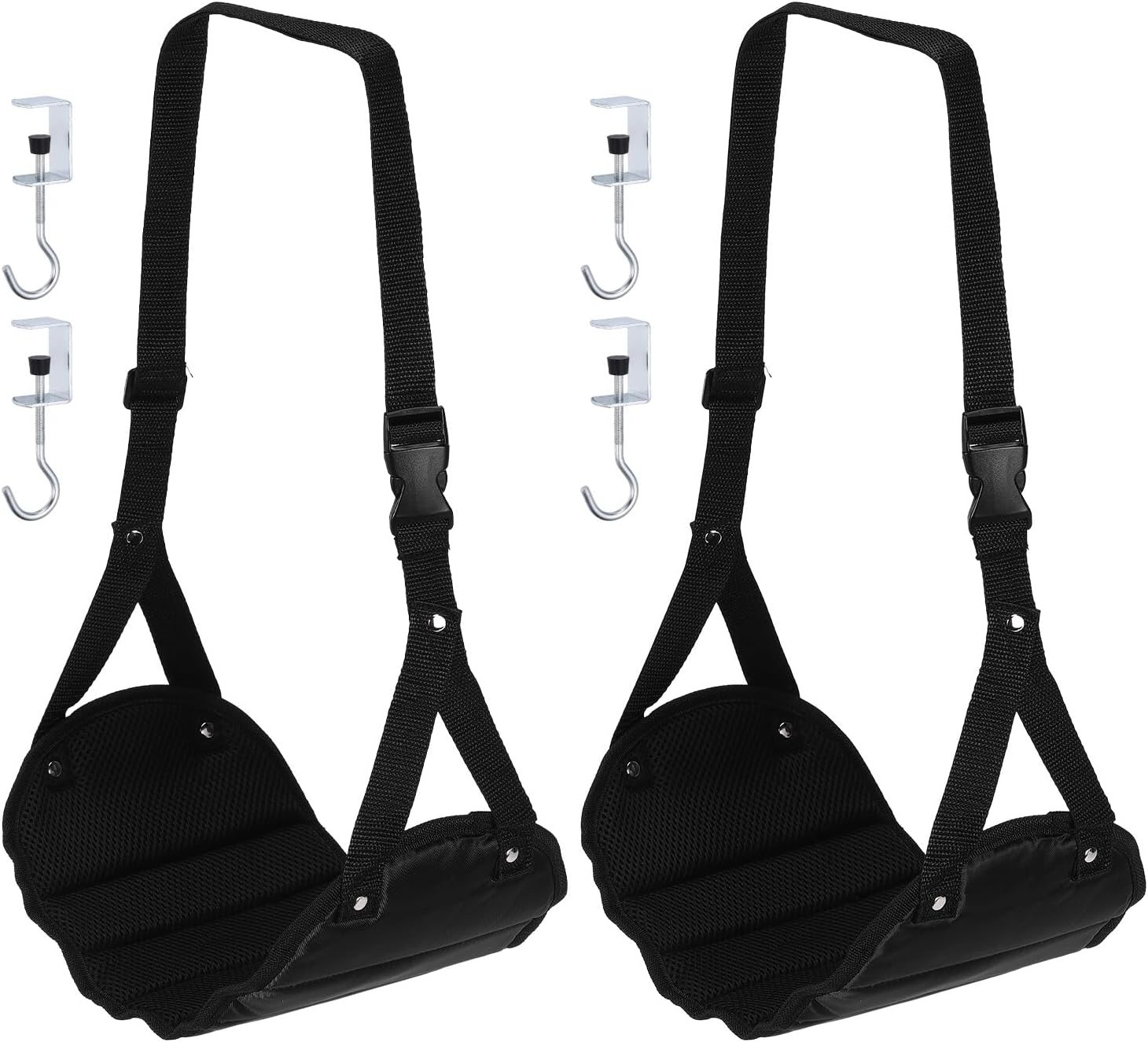 PATIKIL Airplane Footrest,2 Pack Adjustable Foot Hammock with Hooks,Black