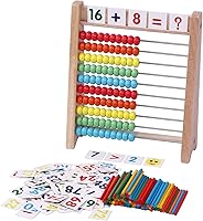 Vista 2 de Ábaco de madera para niños – 100 palos de conteo y tarjetas de juguetes de números del 1 al 100, juegos educativos de matemáticas para preescolar