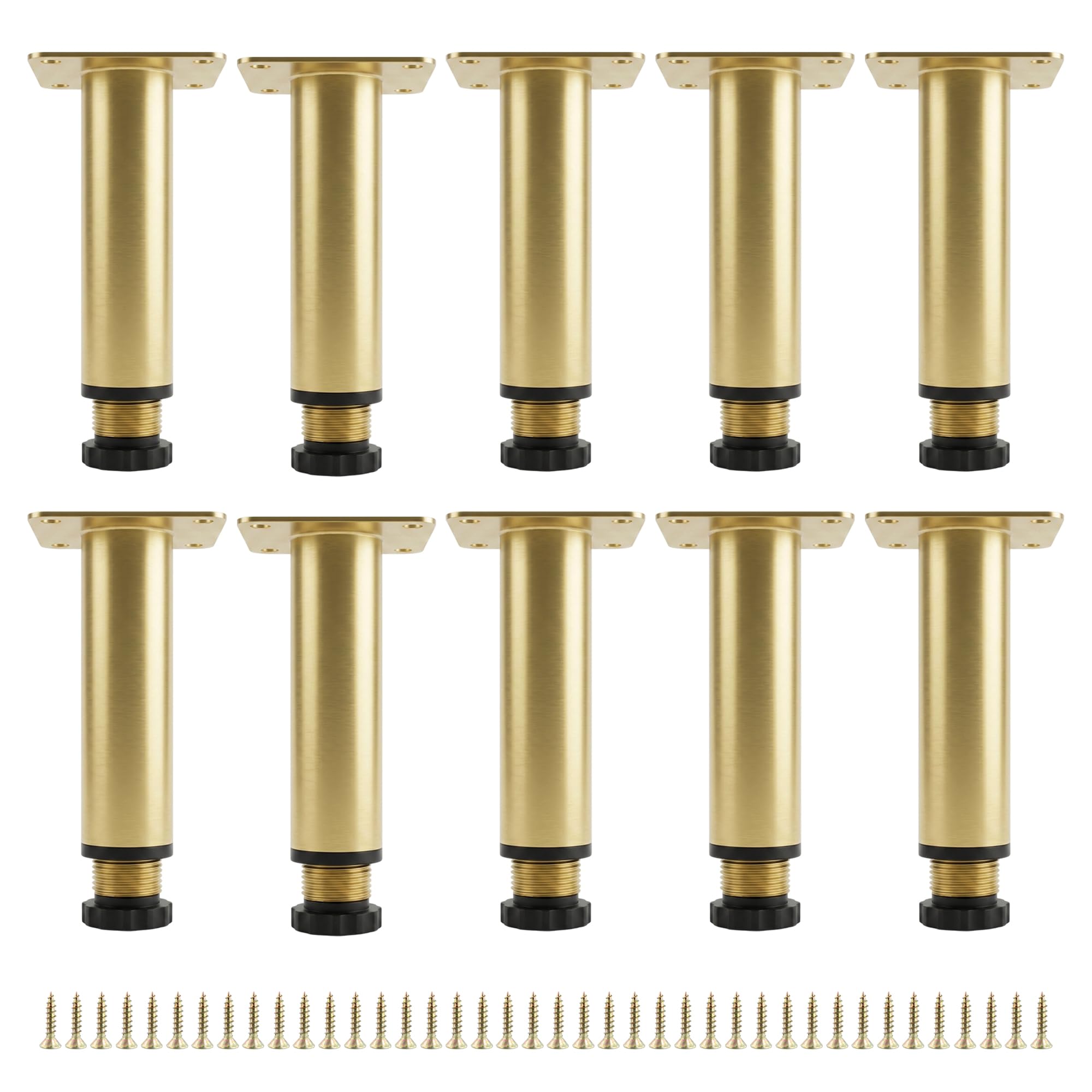 CHEUNGR 10 PCS Adjustable Furniture Legs 10cm/4inch, Gold Metal Table Leg