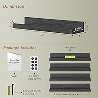 Vista 2 de Forbena Estante de repisa negra para fotos, estantes flotantes con borde para pared, estantes de pared pequeños para baño, dormitorio, cocina, Negro